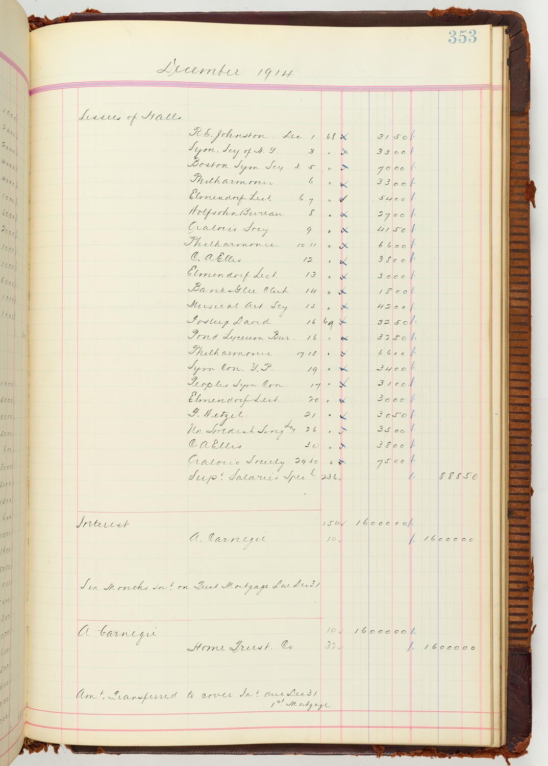 Music Hall Accounting Ledger Journal, volume 7, page 353