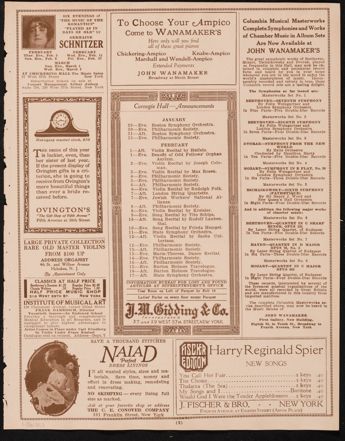 New York Philharmonic Students' Concert, January 28, 1925, program page 3