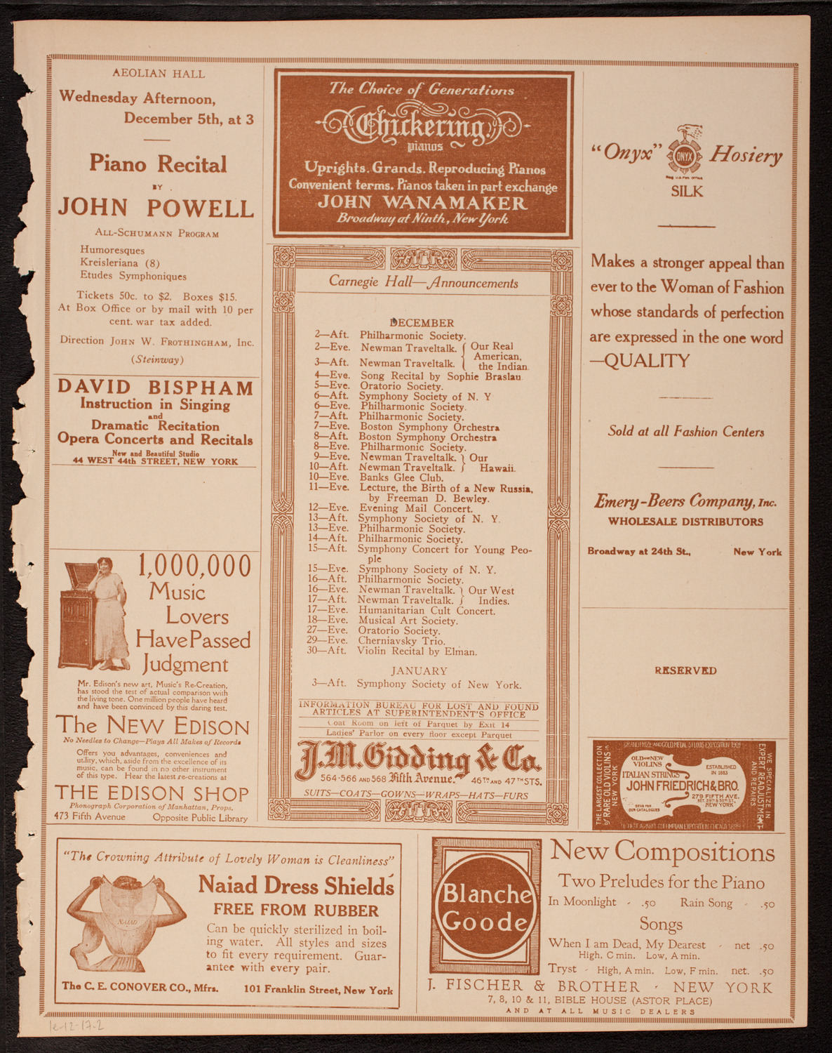 New York Symphony Orchestra, December 1, 1917, program page 3