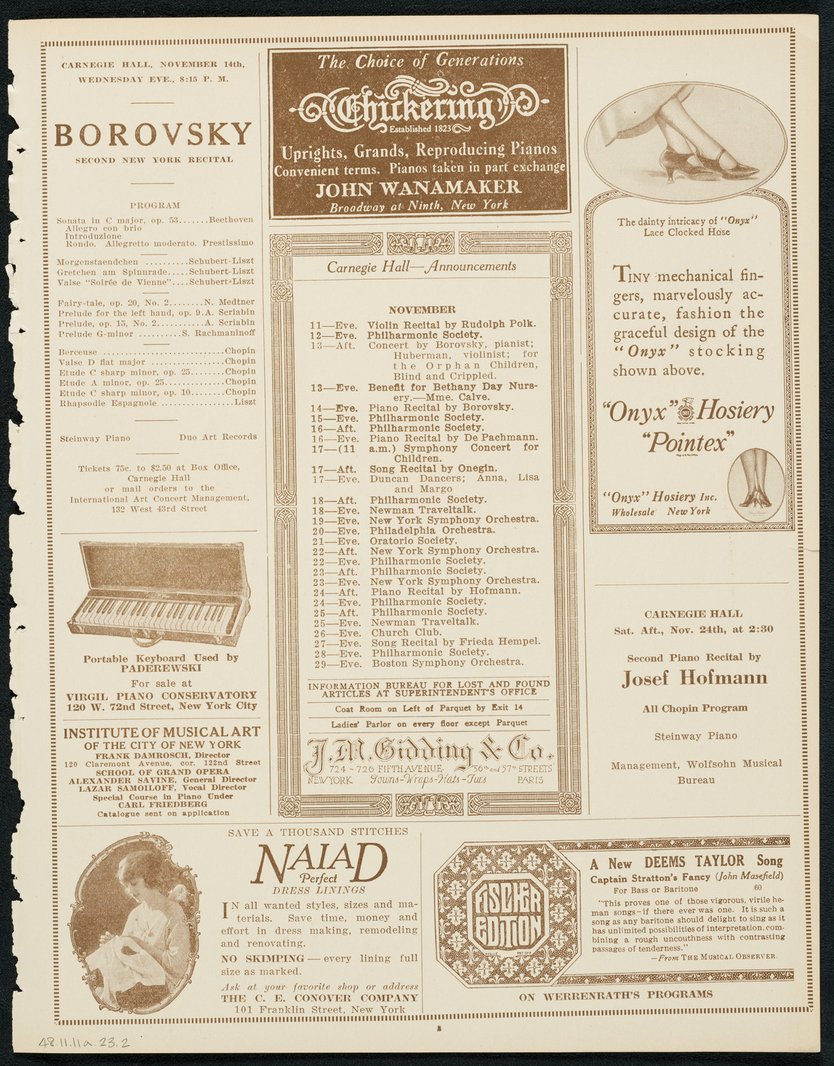 Reinald Werrenrath, Baritone, November 11, 1923, program page 3