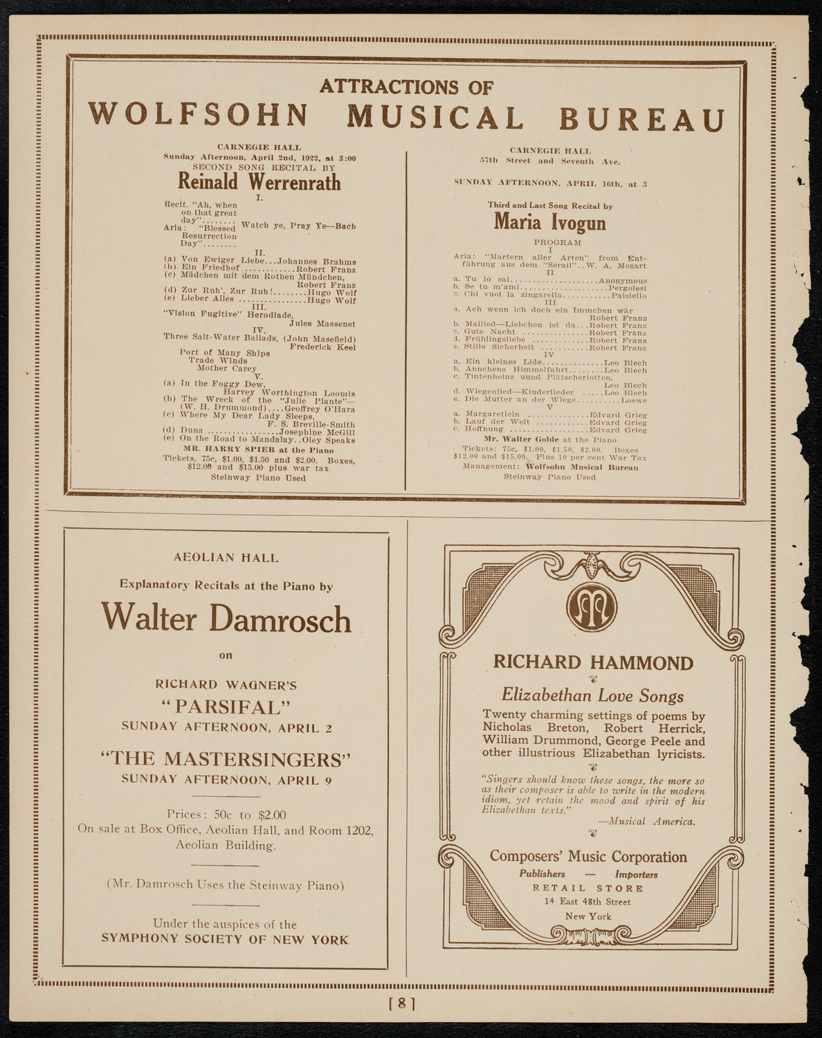 Nina Tarasova, Folk Singer, April 1, 1922, program page 8