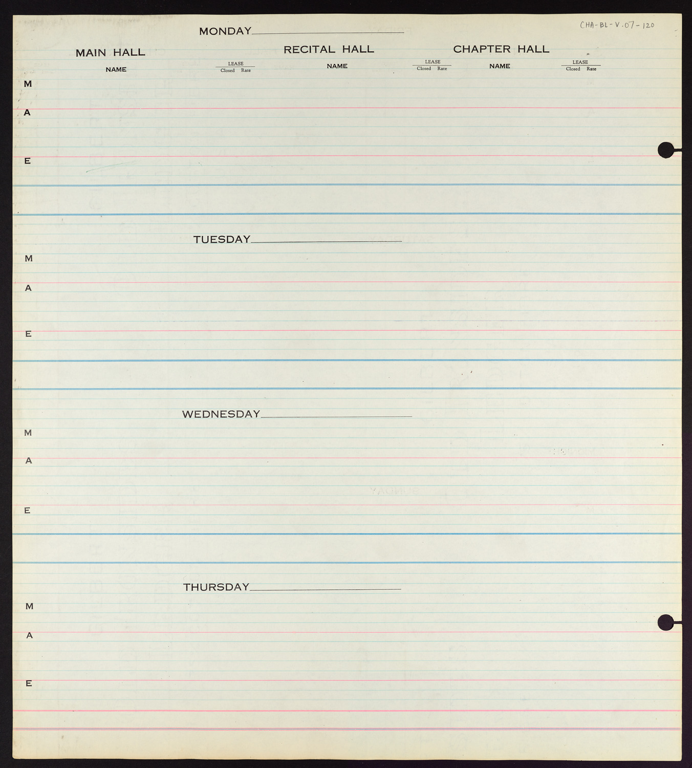 Carnegie Hall Booking Ledger, volume 7, page 120