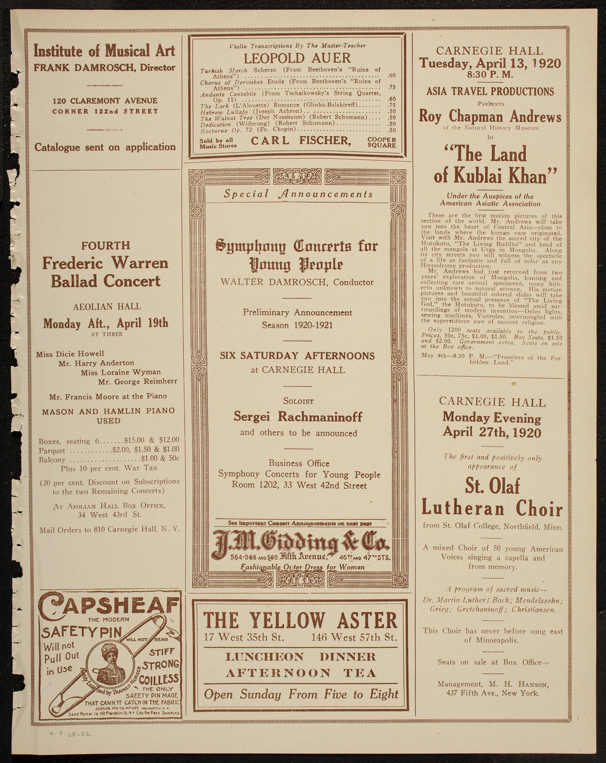 Eddy Brown, Violin, and Anna Booke, Soprano, April 4, 1920, program page 9