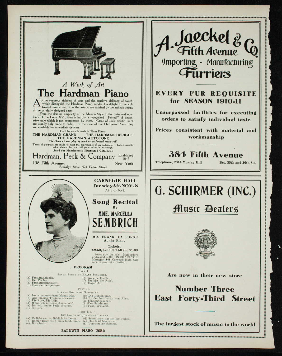 New York Philharmonic, November 1, 1910, program page 8