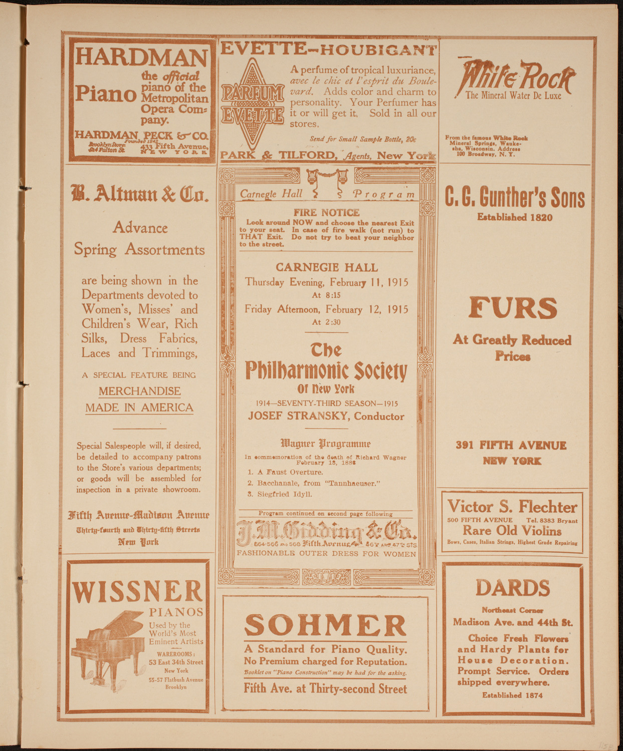 New York Philharmonic, February 11, 1915, program page 5