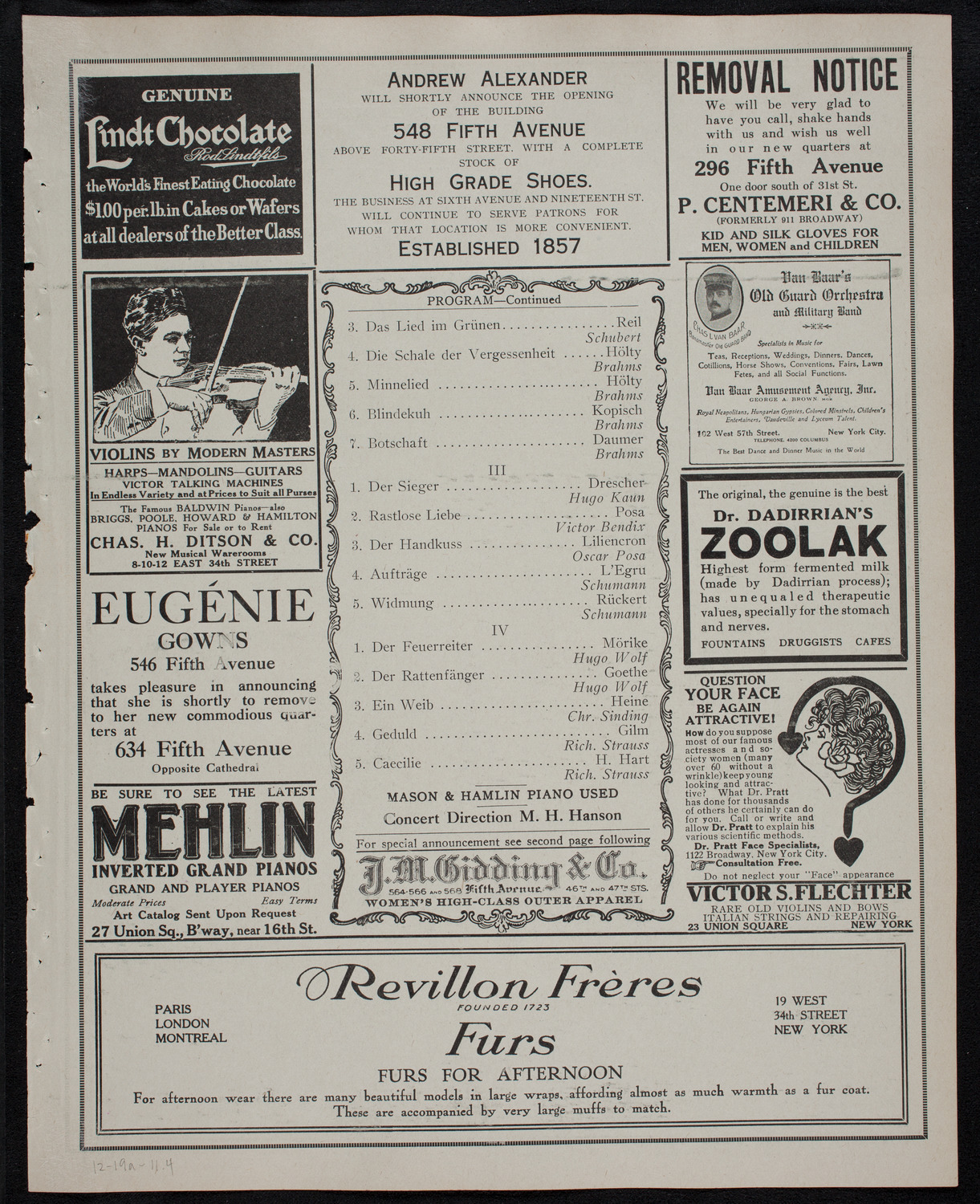 Ludwig Wüllner, December 19, 1911, program page 7