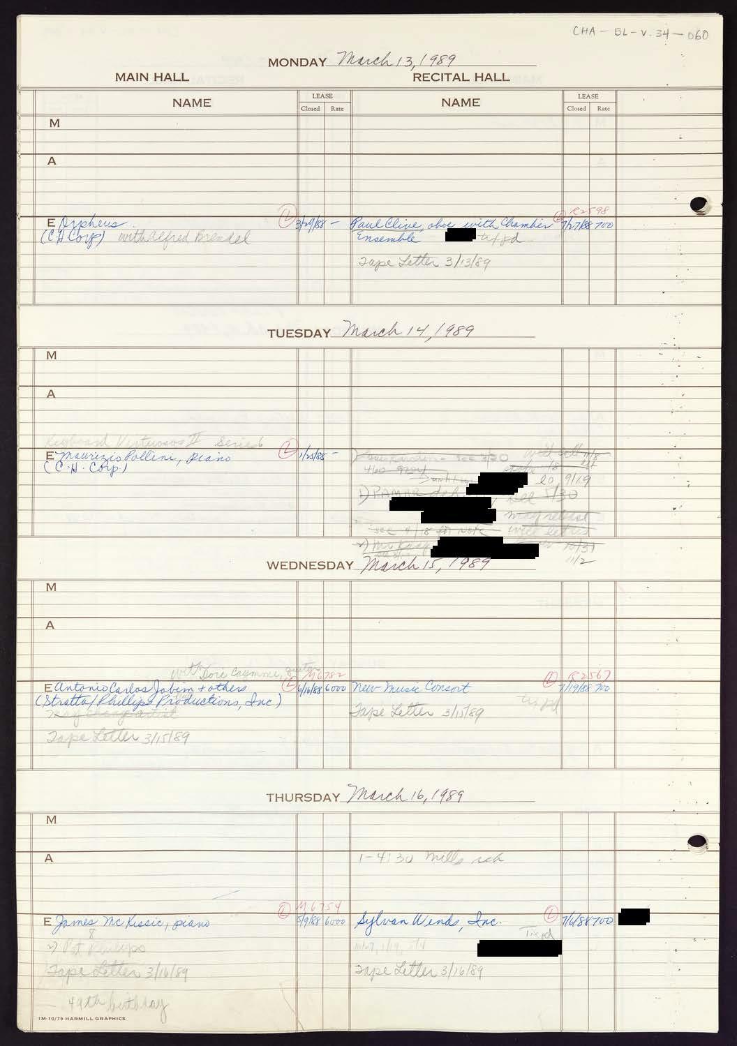 Carnegie Hall Booking Ledger, volume 34, page 60