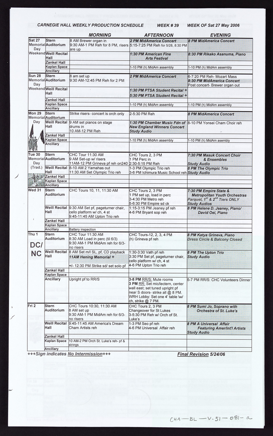 Carnegie Hall Booking Ledger, volume 51, page 81a