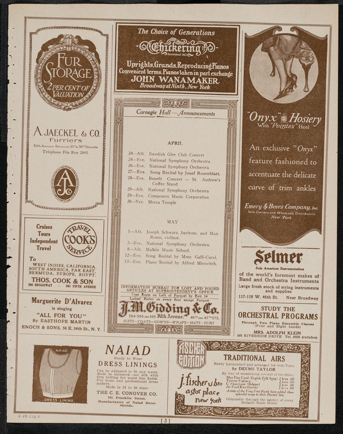 National Symphony Orchestra, April 23, 1921, program page 3