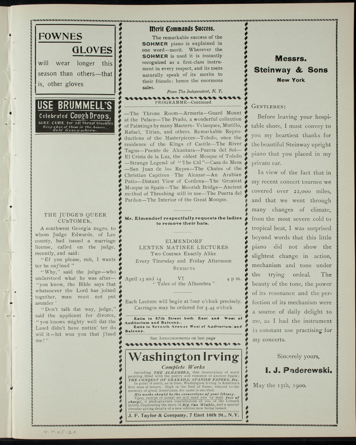 Elmendorf Lecture: Old and New Castile, April 7, 1905, program page 3