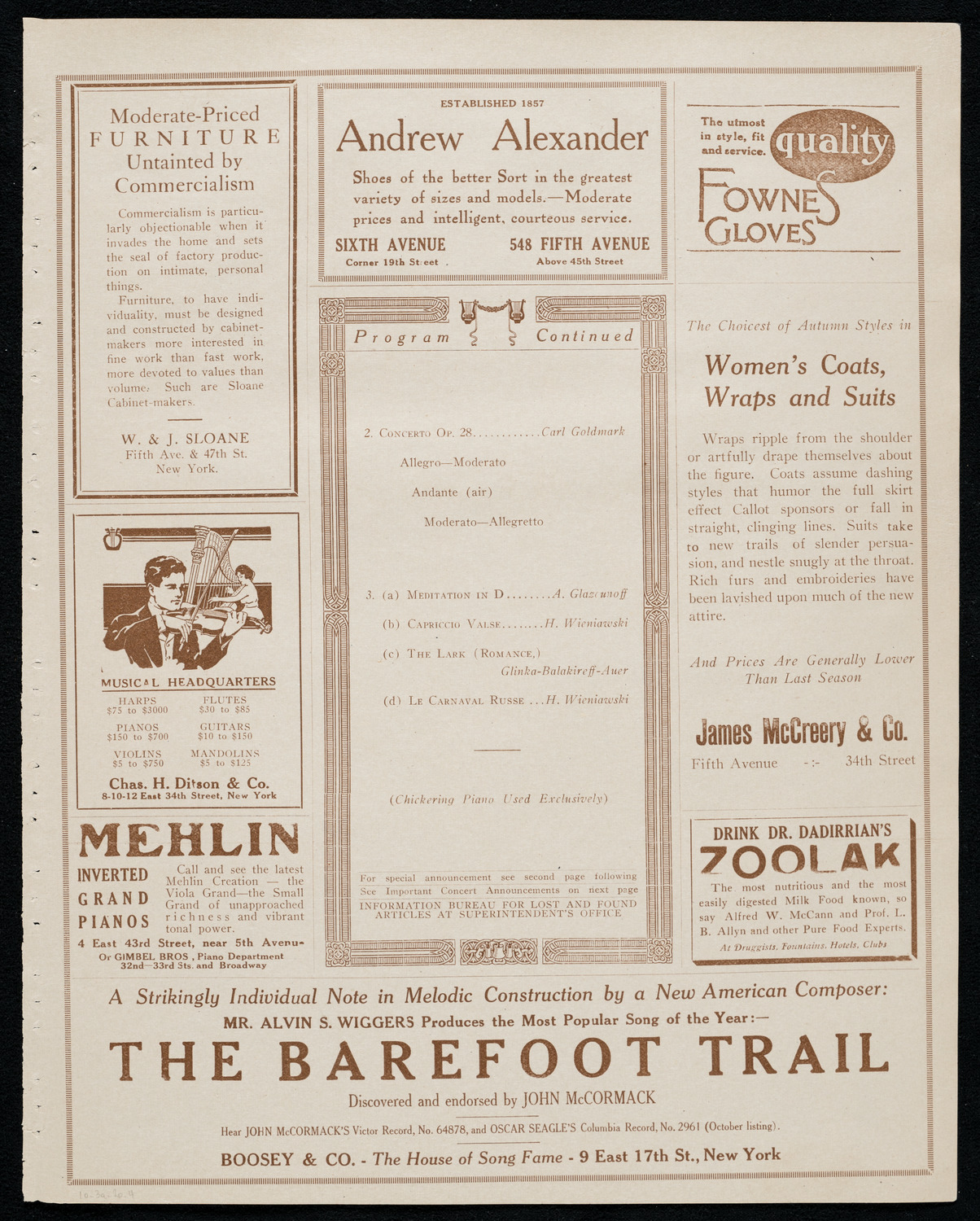 Mishel Piastro, Violin, October 3, 1920, program page 7