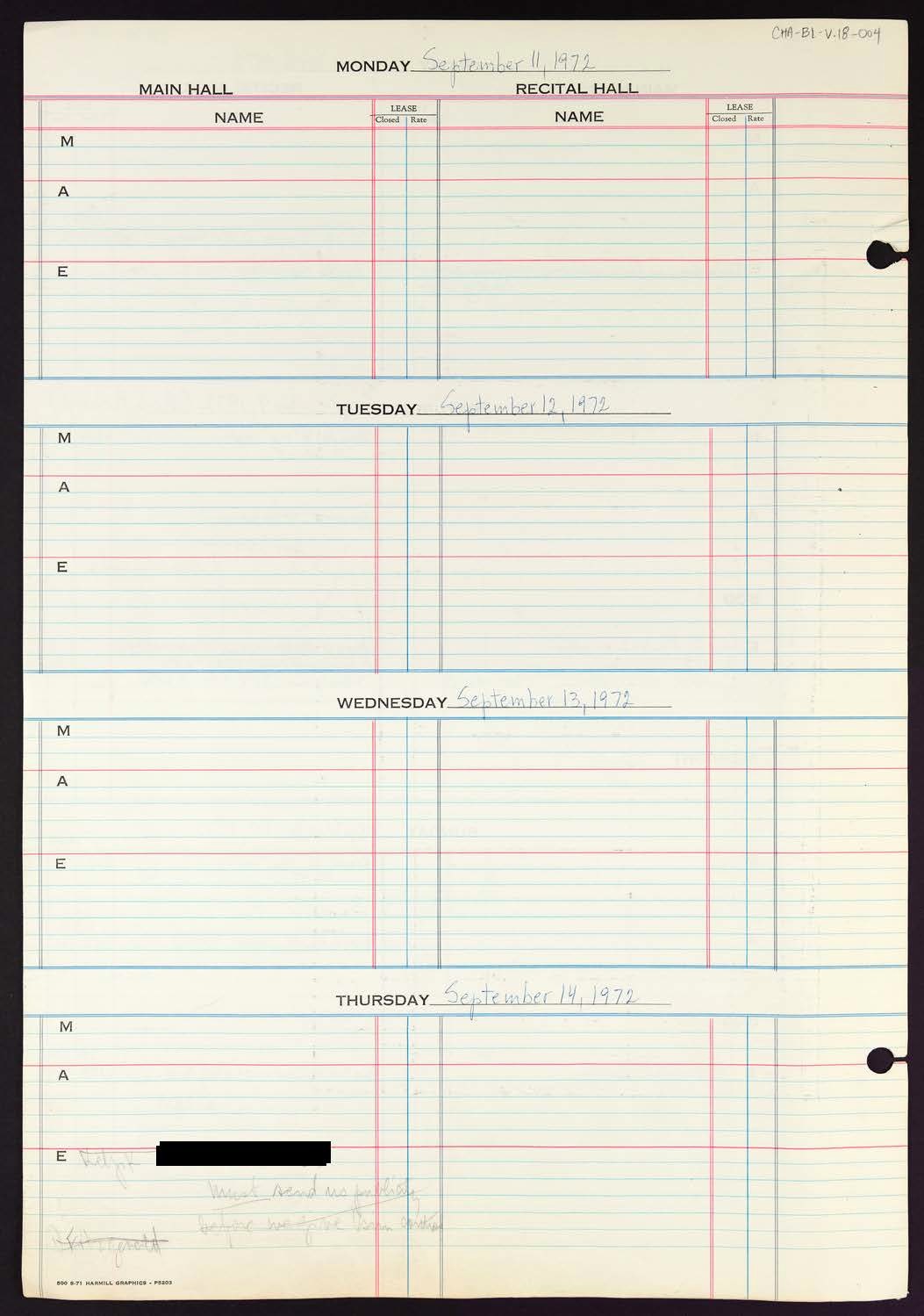 Carnegie Hall Booking Ledger, volume 18, page 4