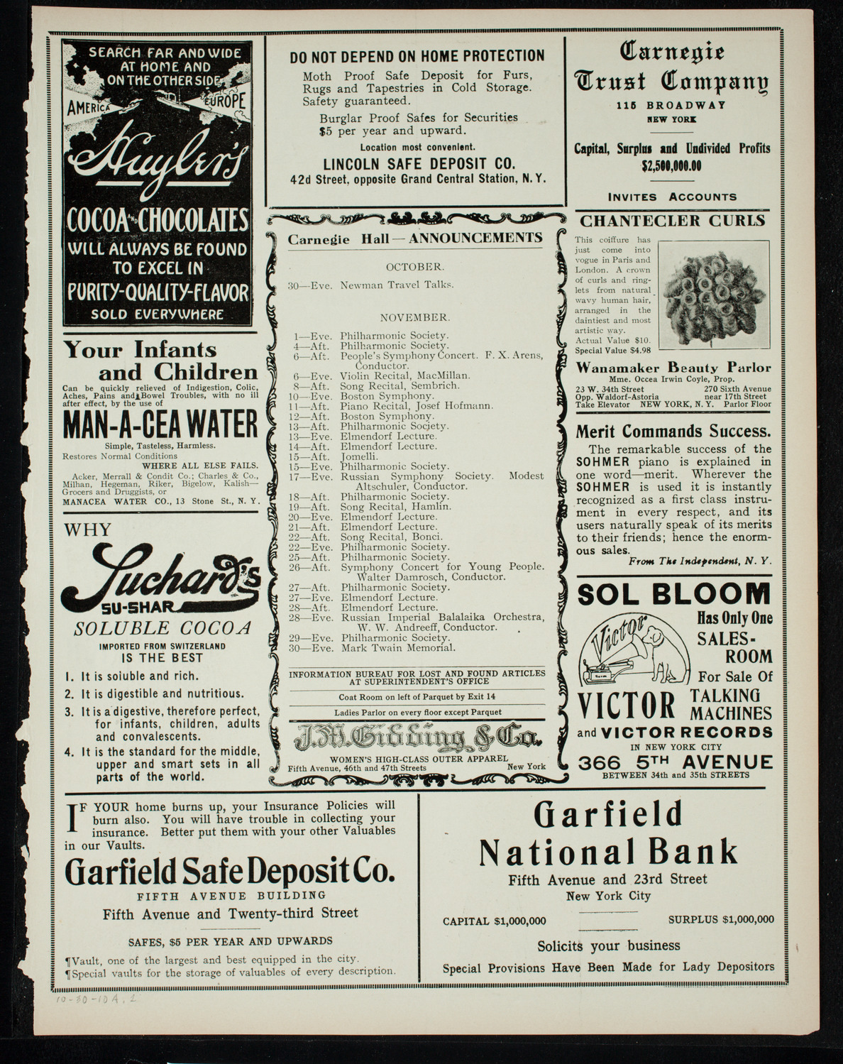 David Bispham, Baritone, October 30, 1910, program page 3