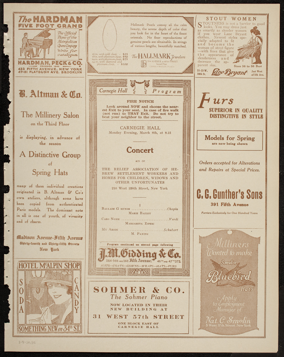 Benefit: Relief Association of Hebrew Settlement Workers, March 8, 1920, program page 5