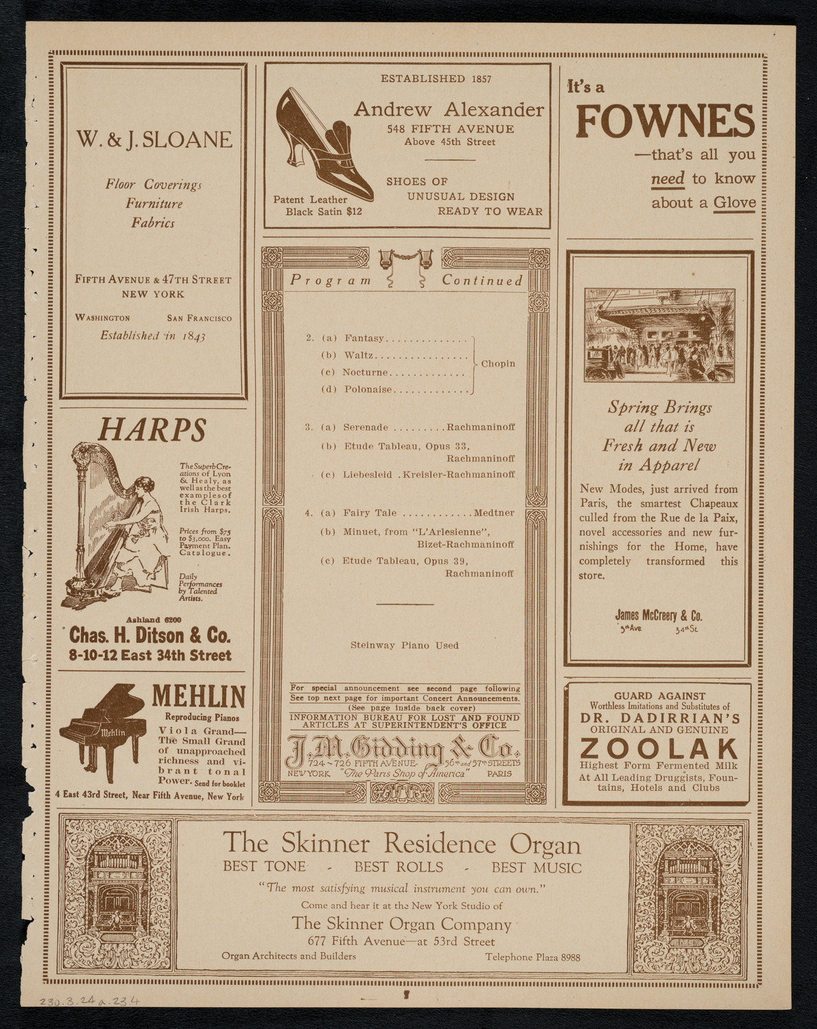 Sergei Rachmaninoff, Piano, March 24, 1923, program page 7