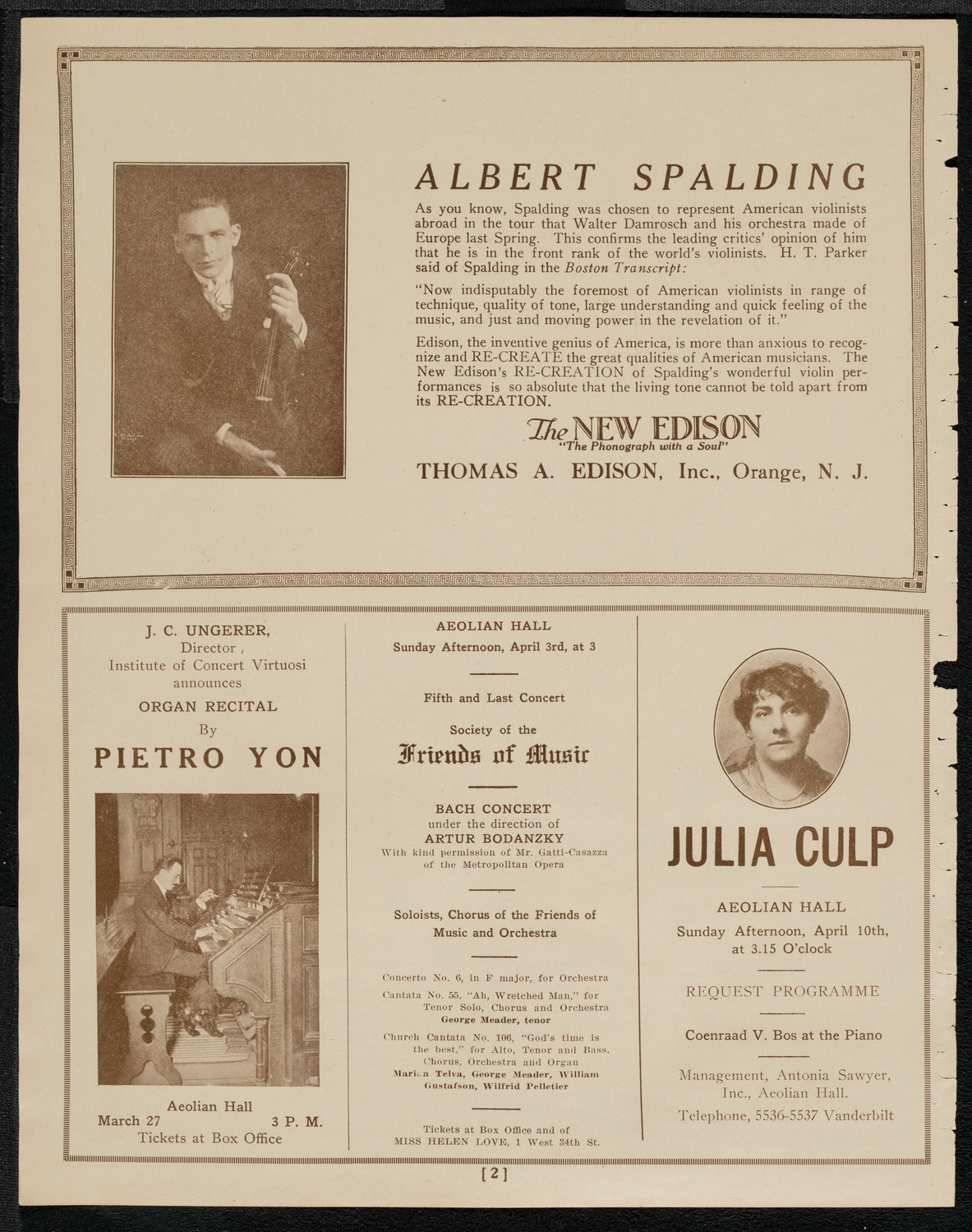 Fritz Kreisler, Violin, March 26, 1921, program page 2
