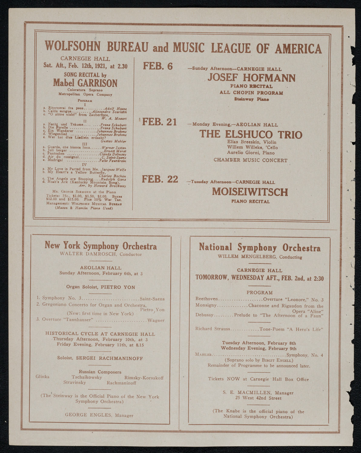 National Symphony Orchestra, February 1, 1921, program page 8