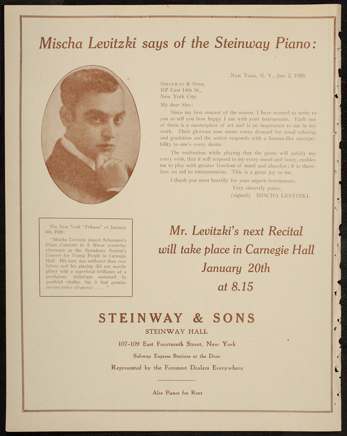 Lecture by Major Arthur Bles, January 12, 1920, program page 4