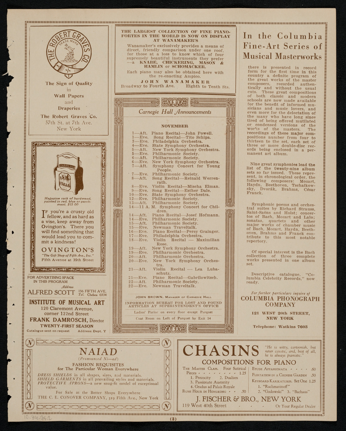 New York Philharmonic, October 31, 1925, program page 3