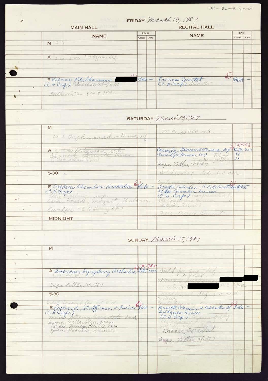 Carnegie Hall Booking Ledger, volume 32, page 59