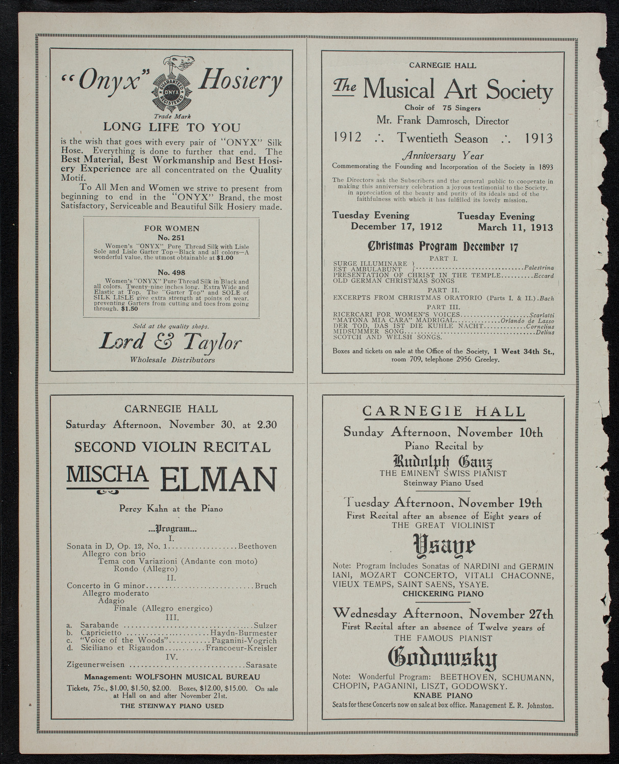 Cristeta Goñi, Violin, assisted by the Gwent Male Glee Singers, October 28, 1912, program page 8