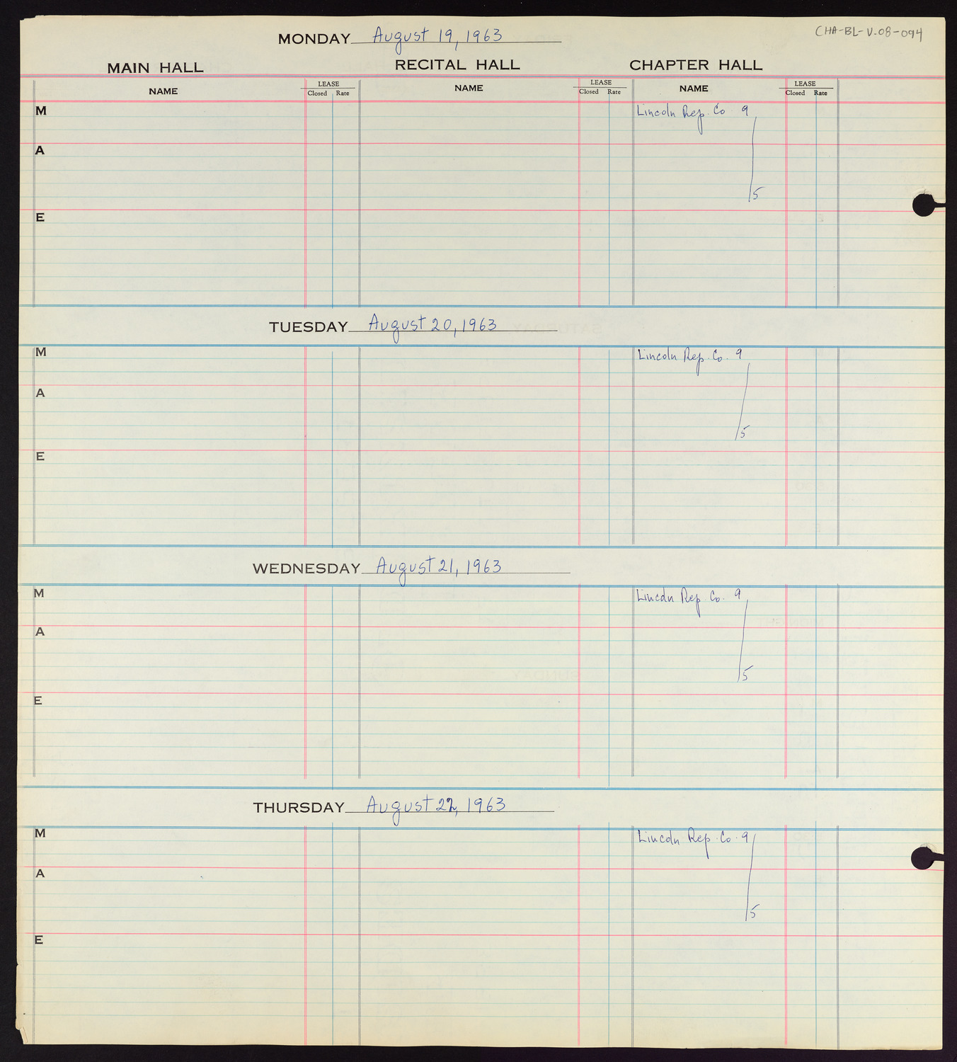 Carnegie Hall Booking Ledger, volume 8, page 94