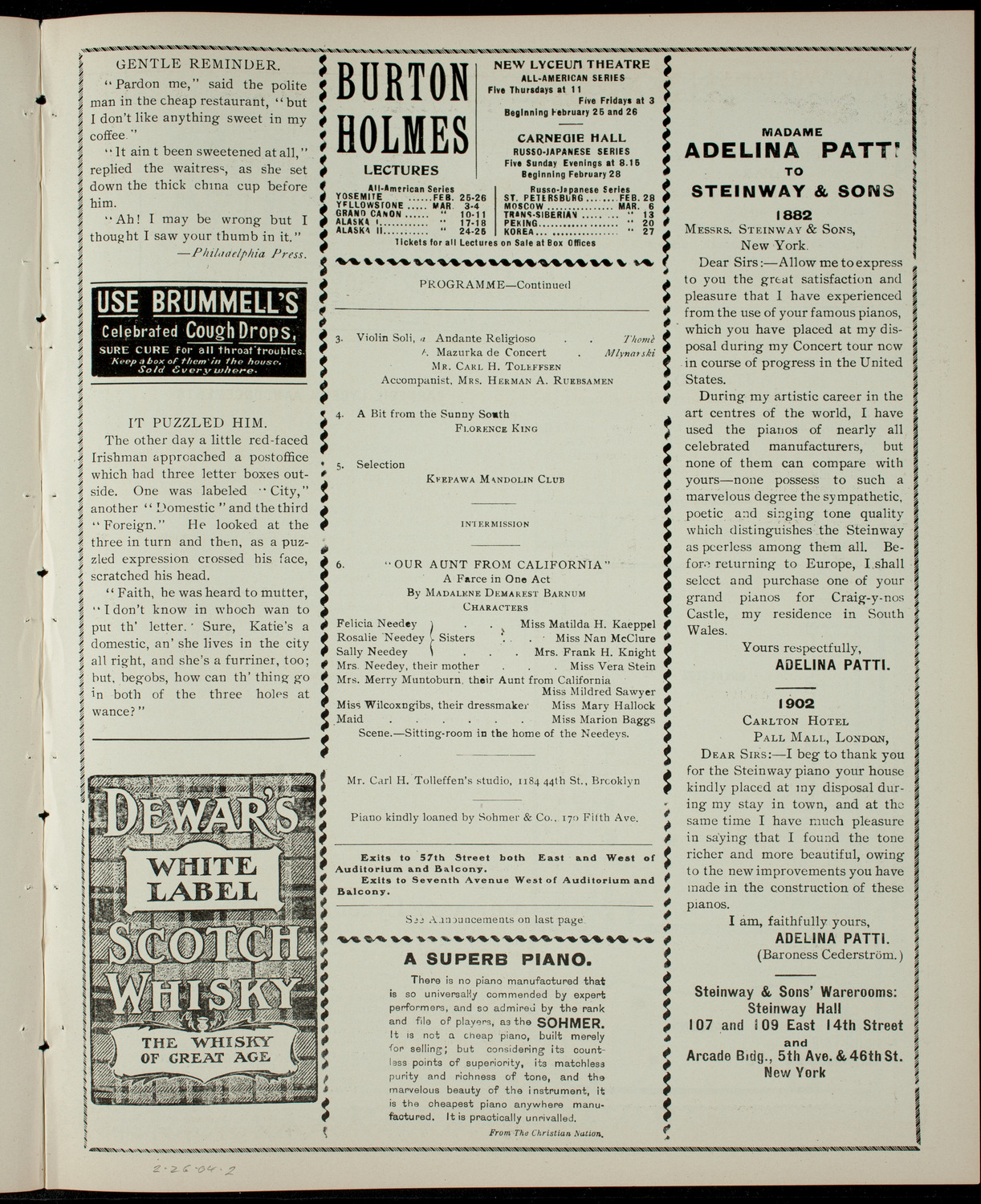 Dramatic and Musical Entertainment given by the Junior League, February 26, 1904, program page 3