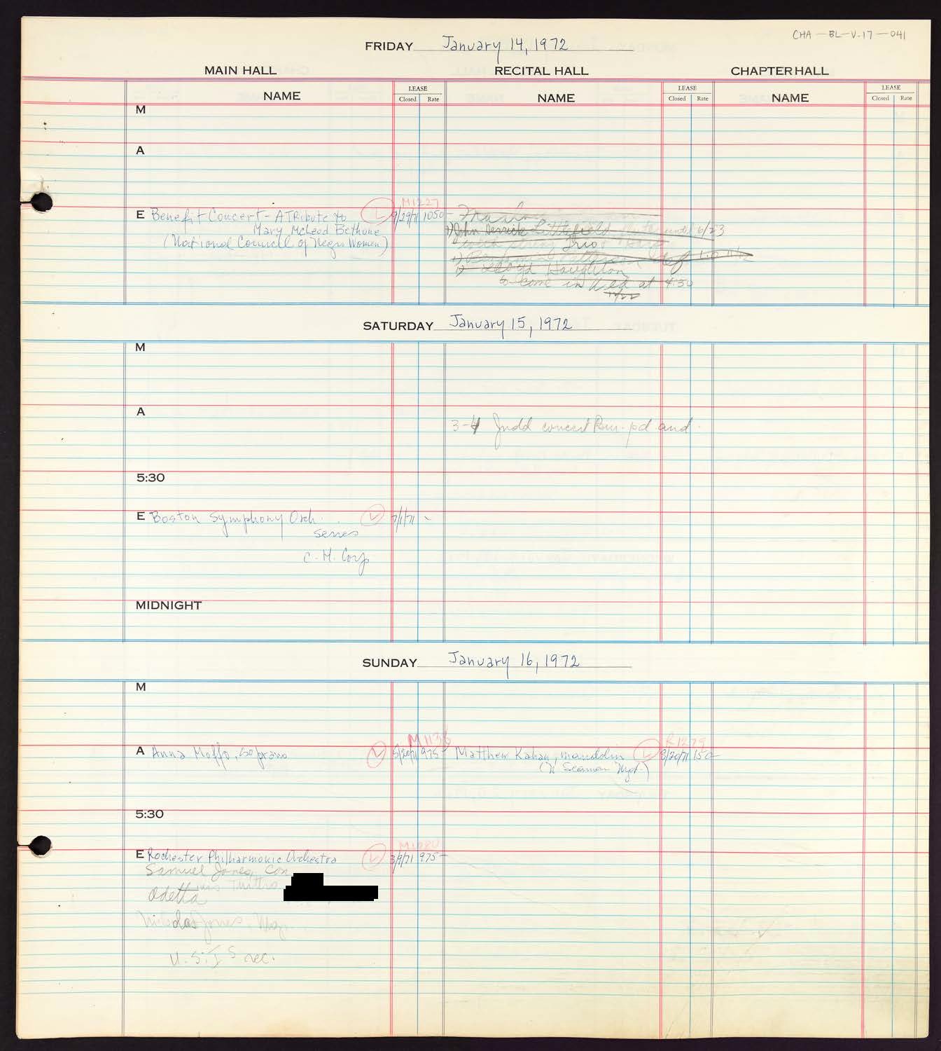 Carnegie Hall Booking Ledger, volume 17, page 41