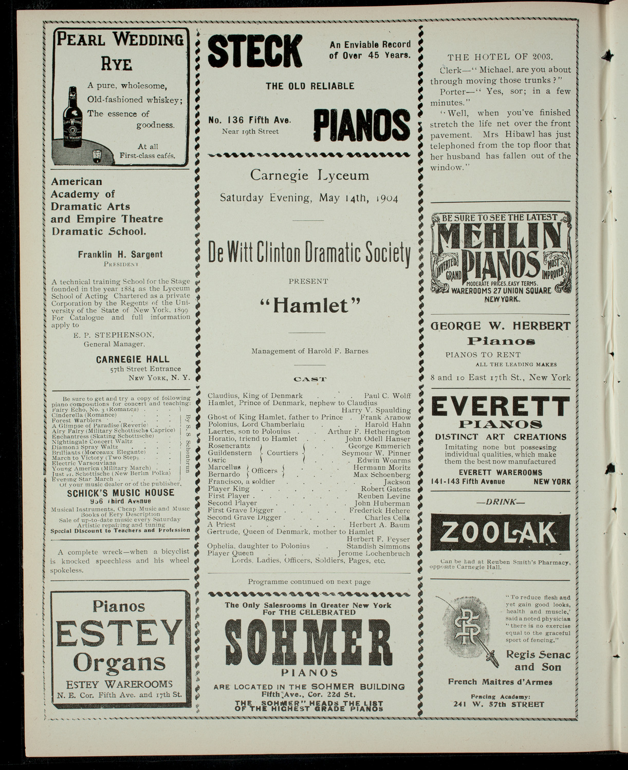 De Witt Clinton Dramatic Society, May 14, 1904, program page 2