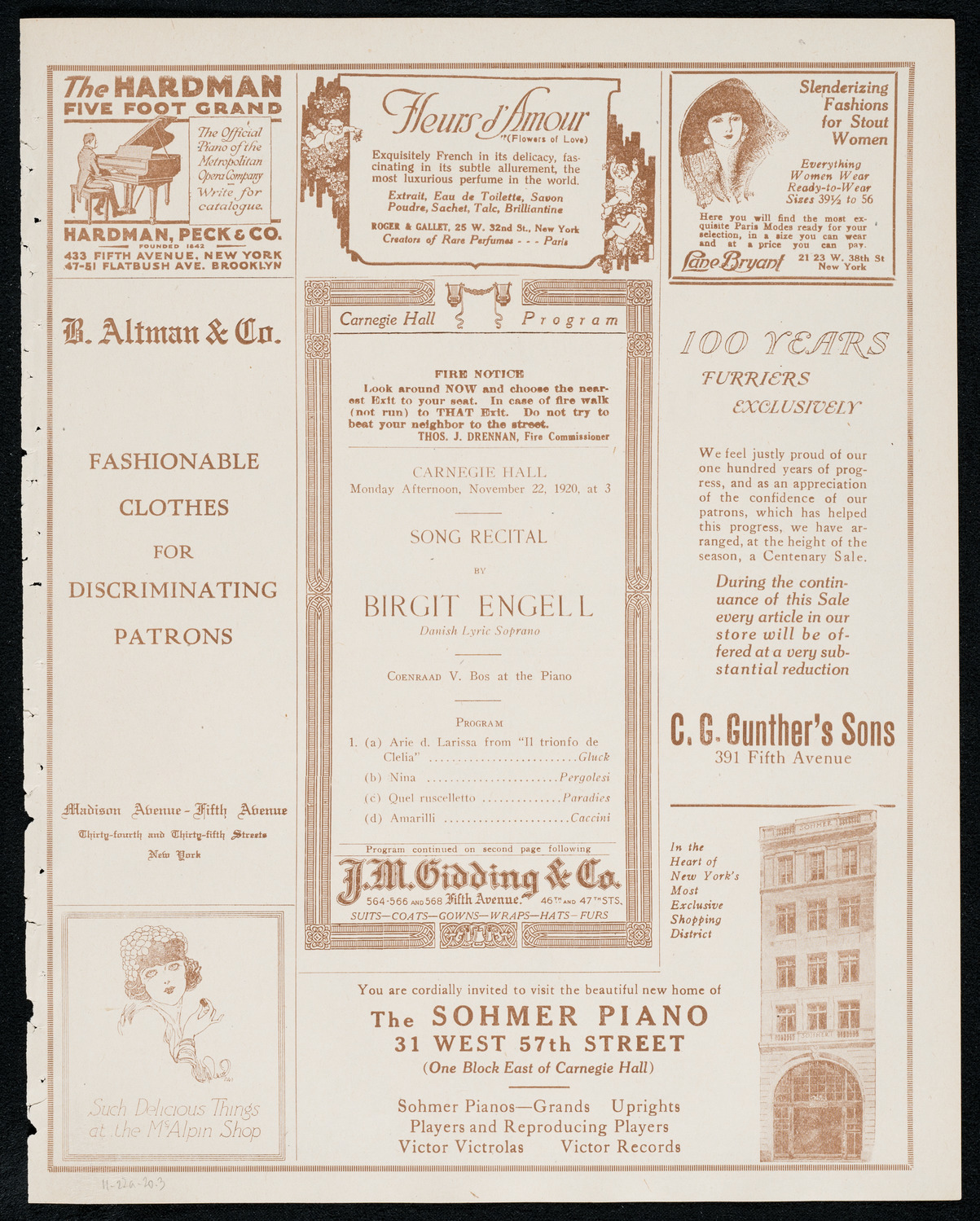 Birgit Engell, Soprano, November 22, 1920, program page 5
