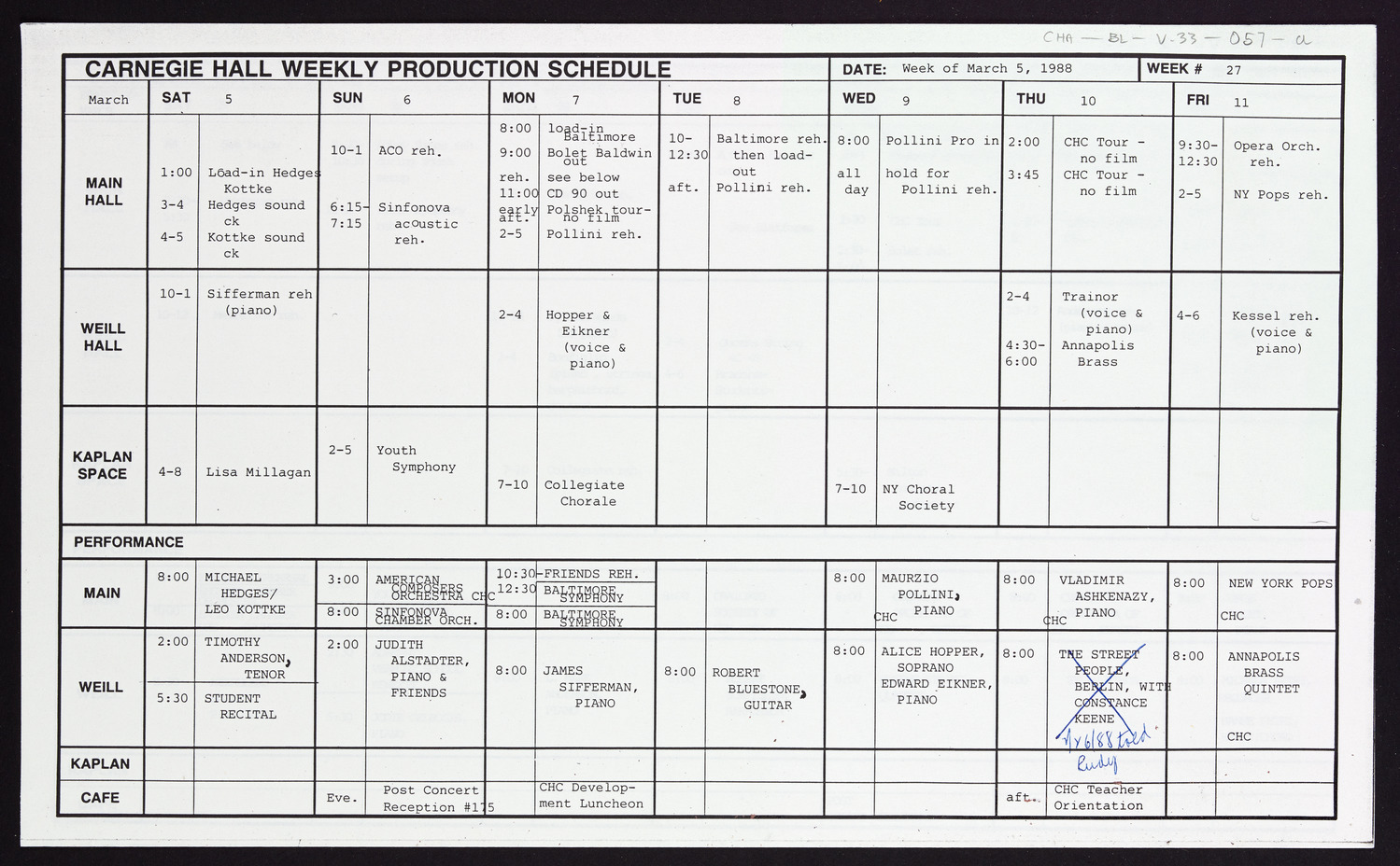 Carnegie Hall Booking Ledger, volume 33, page 57a