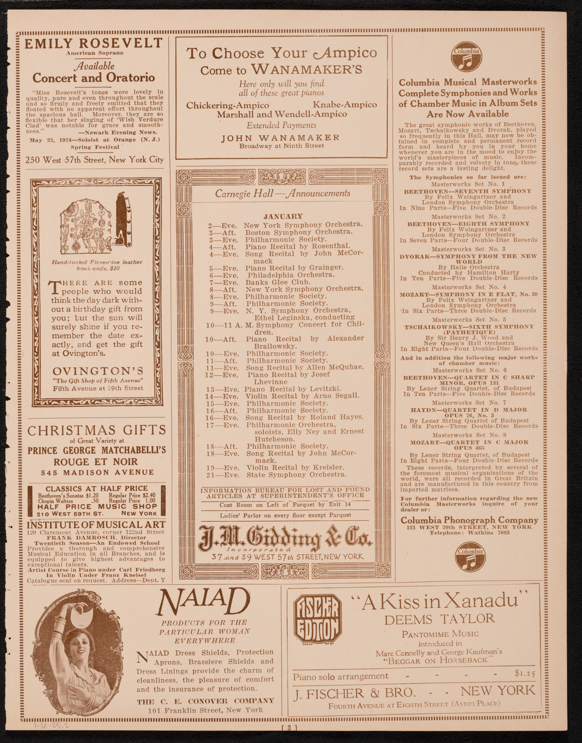 Boston Symphony Orchestra, January 1, 1925, program page 3