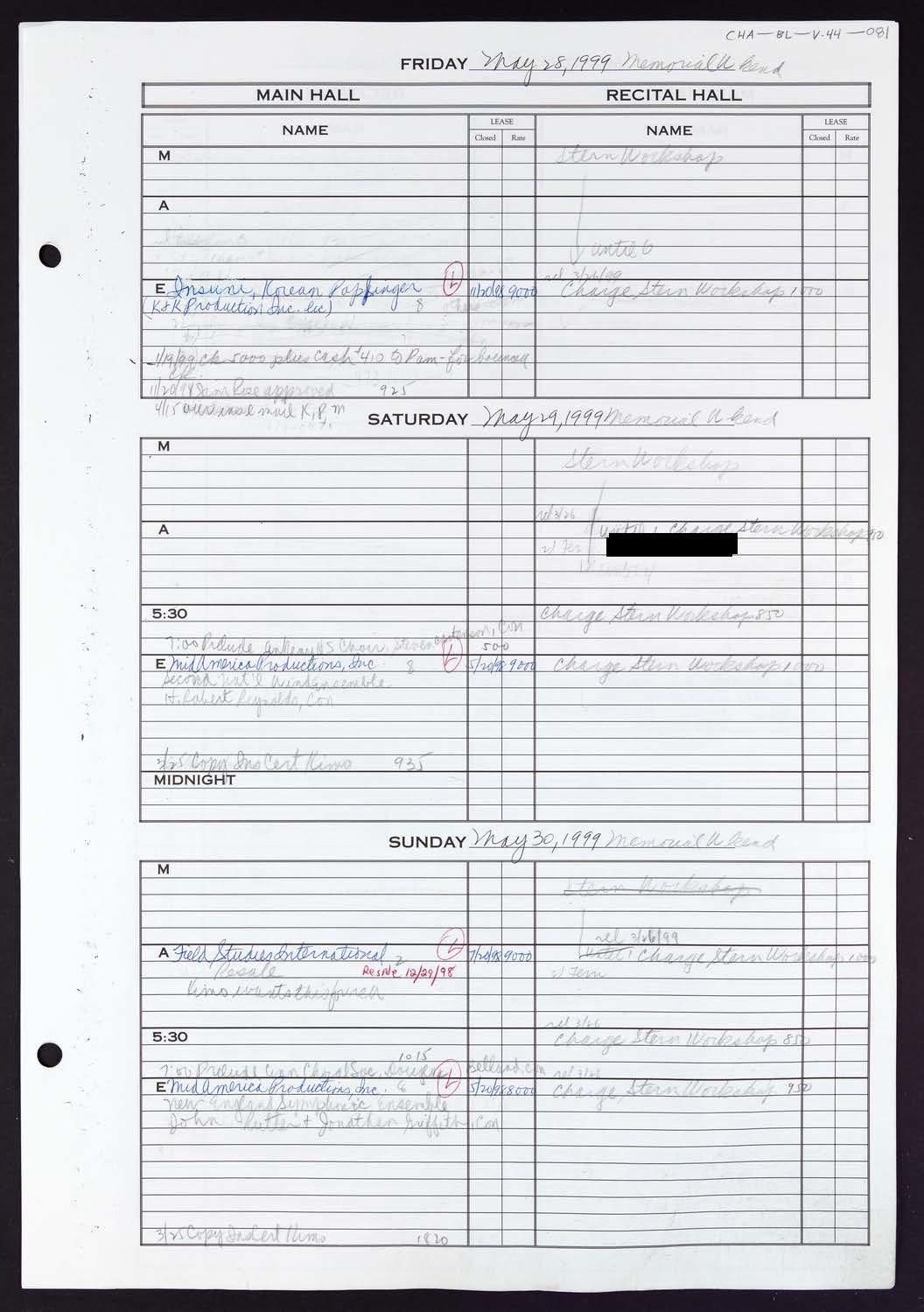 Carnegie Hall Booking Ledger, volume 44, page 81