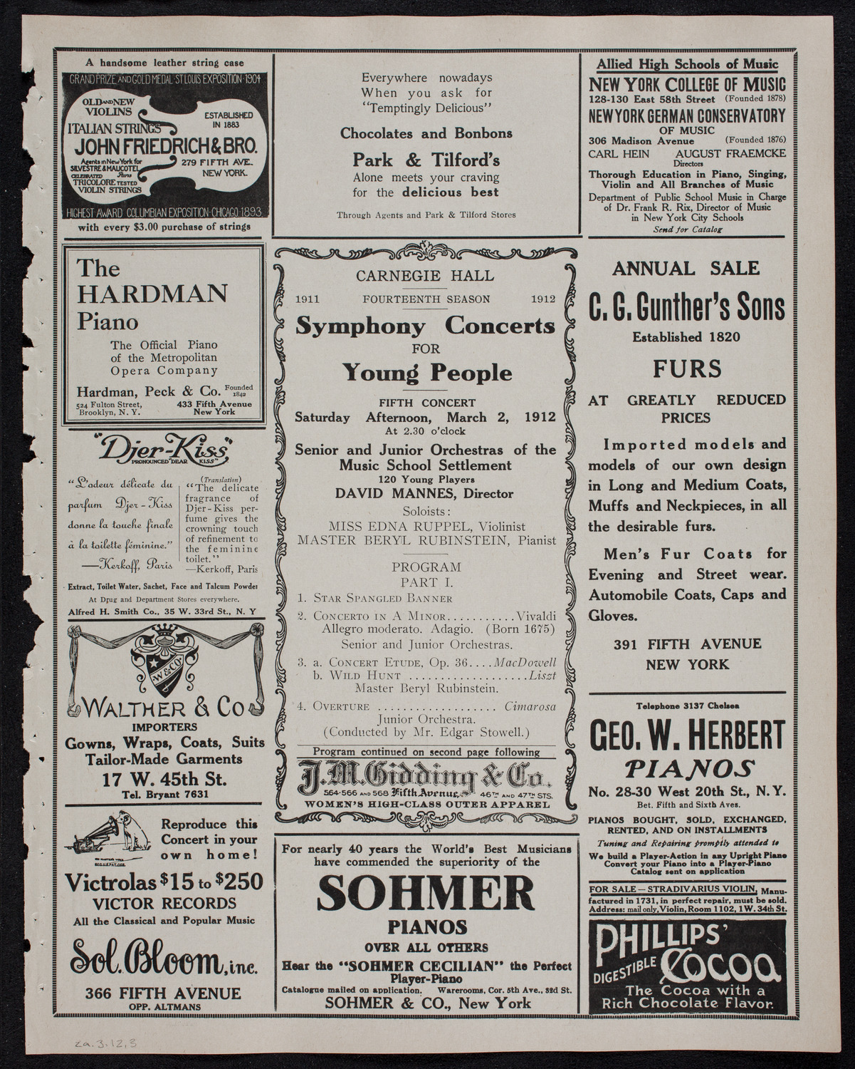 Symphony Concert for Young People: Senior and Junior Orchestras of the Music School Settlement, March 2, 1912, program page 5