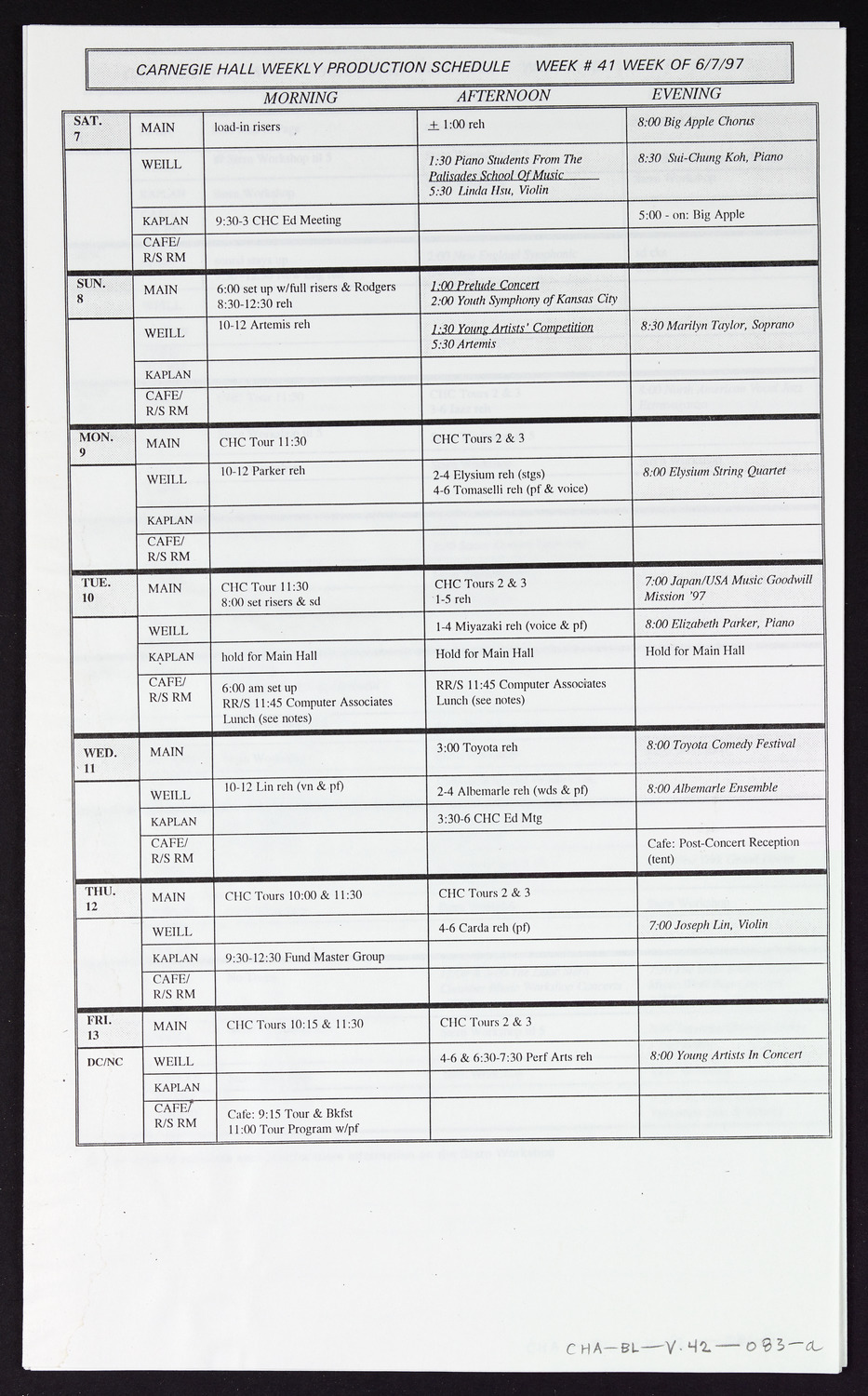 Carnegie Hall Booking Ledger, volume 42, page 83a