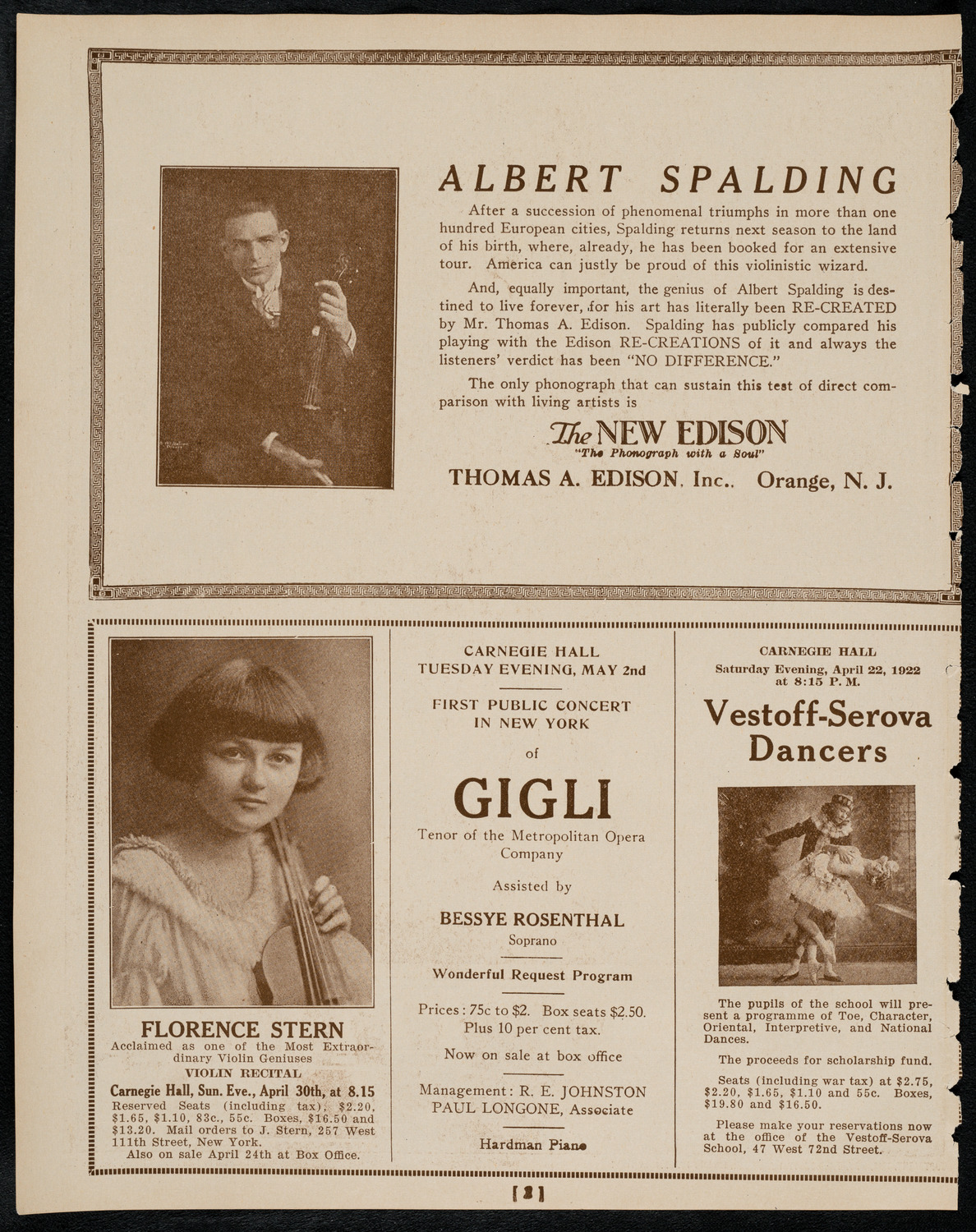 Philadelphia Orchestra, April 18, 1922, program page 2