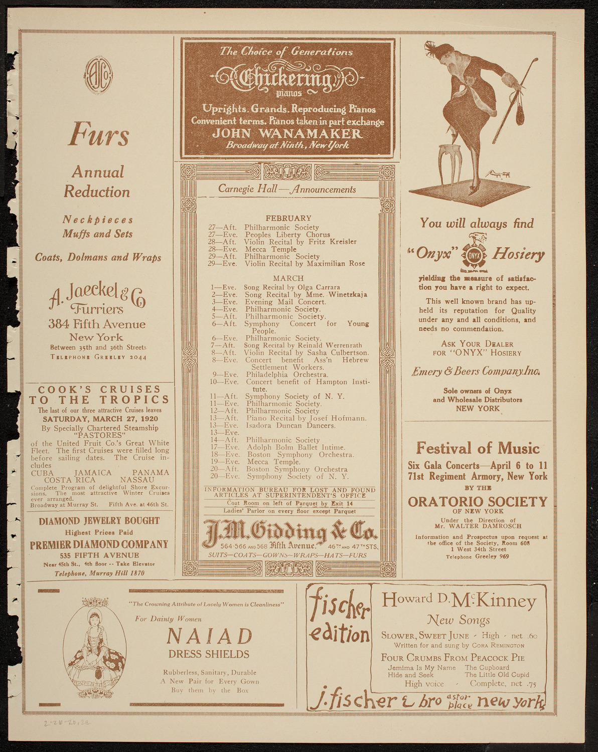 New York Philharmonic, February 26, 1920, program page 3