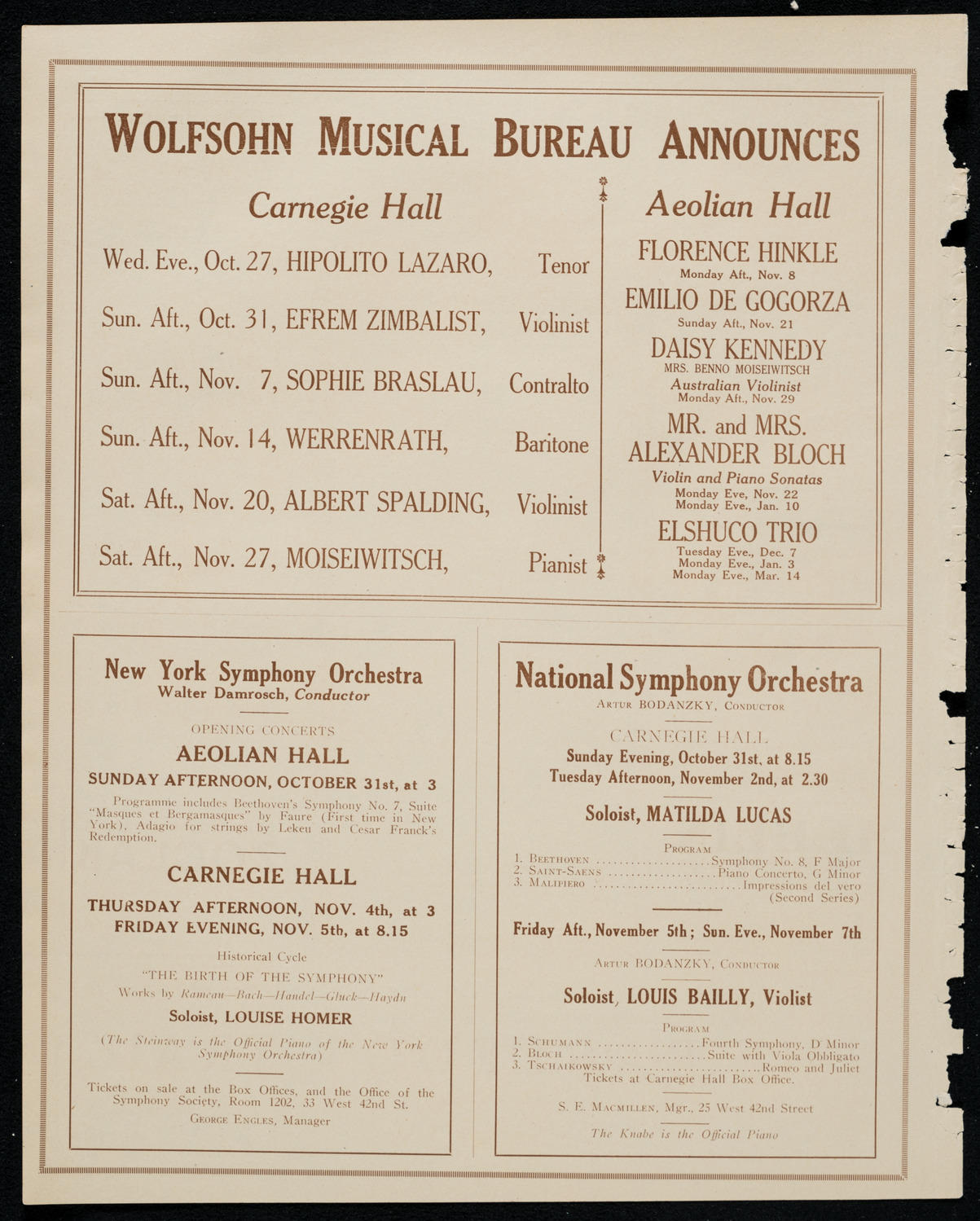 National Symphony Orchestra, October 24, 1920, program page 8