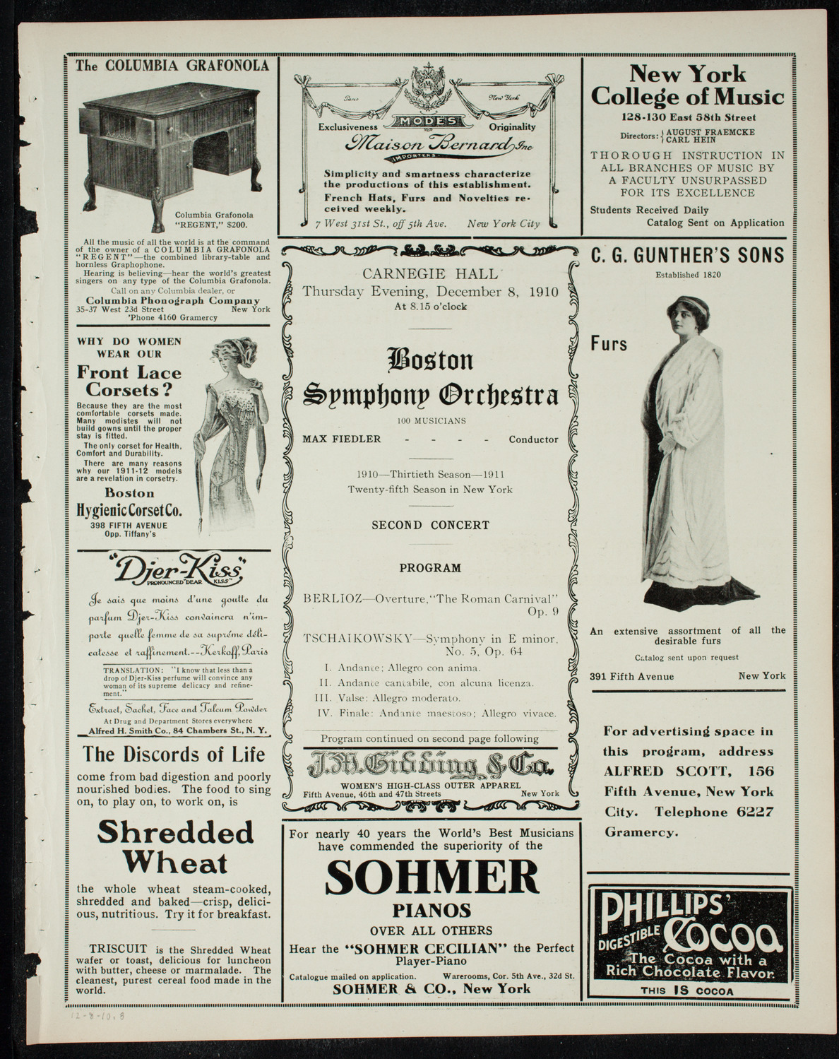 Boston Symphony Orchestra, December 8, 1910, program page 5