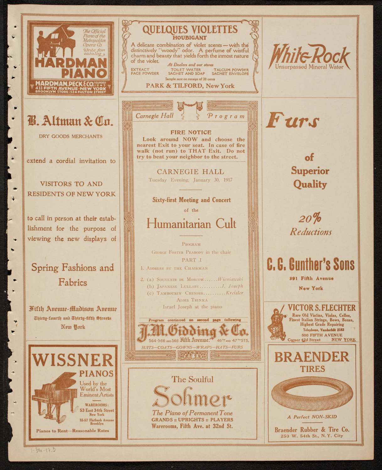 Meeting: The Humanitarian Cult, January 30, 1917, program page 5