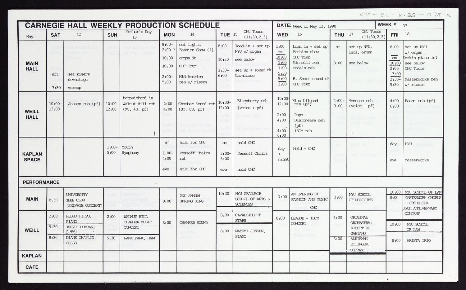 Carnegie Hall Booking Ledger, volume 35, page 75a