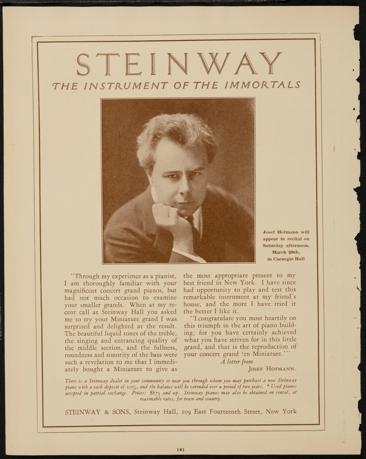 Josef Hofmann, Piano, March 28, 1925, program page 4