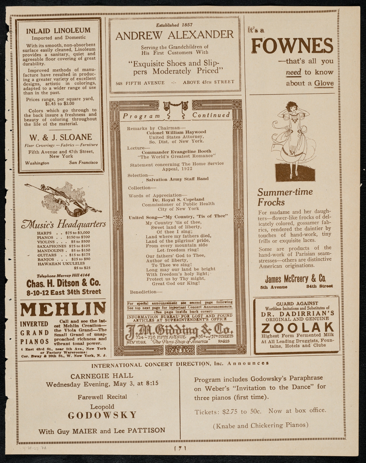 Salvation Army Gathering, April 30, 1922, program page 7