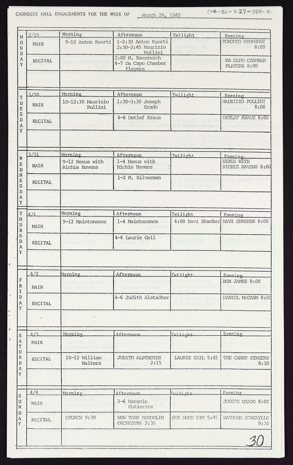 Carnegie Hall Booking Ledger, volume 27, page 64a