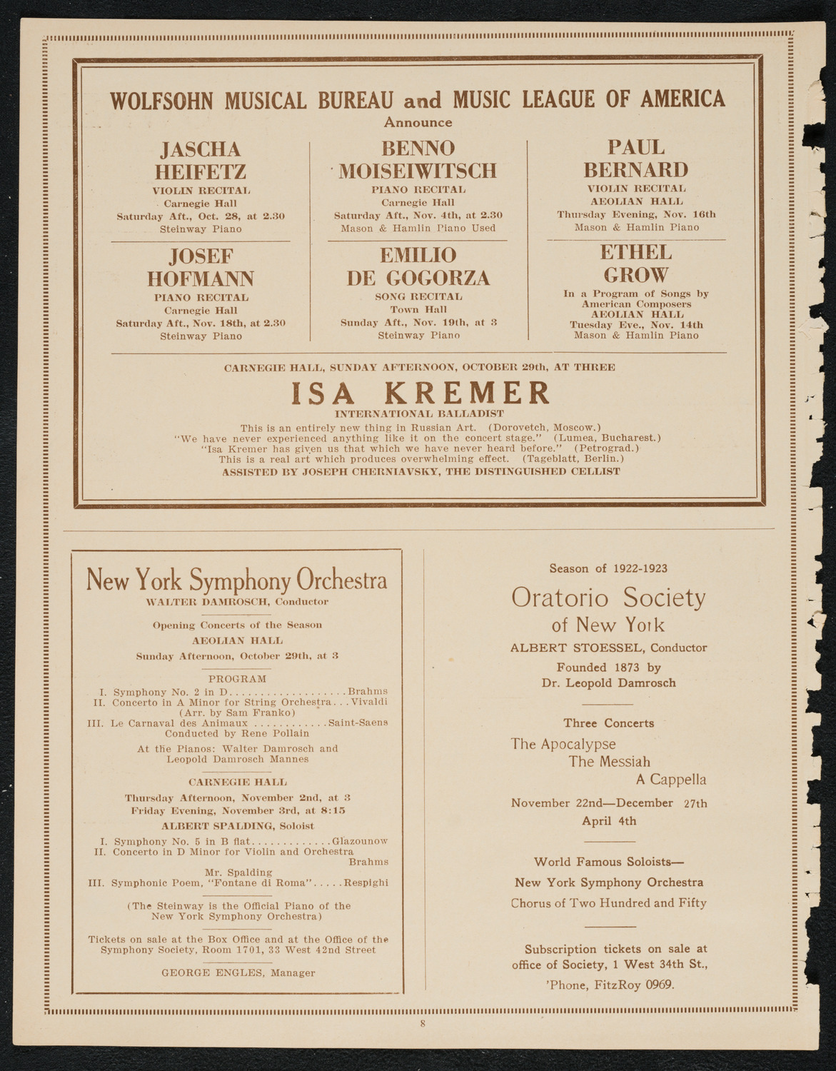 Colin O'More, Tenor, October 25, 1922, program page 8