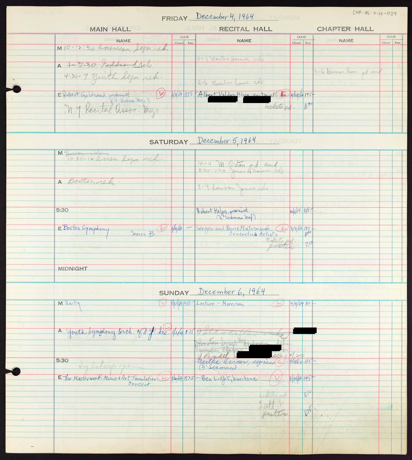 Carnegie Hall Booking Ledger, volume 10, page 29