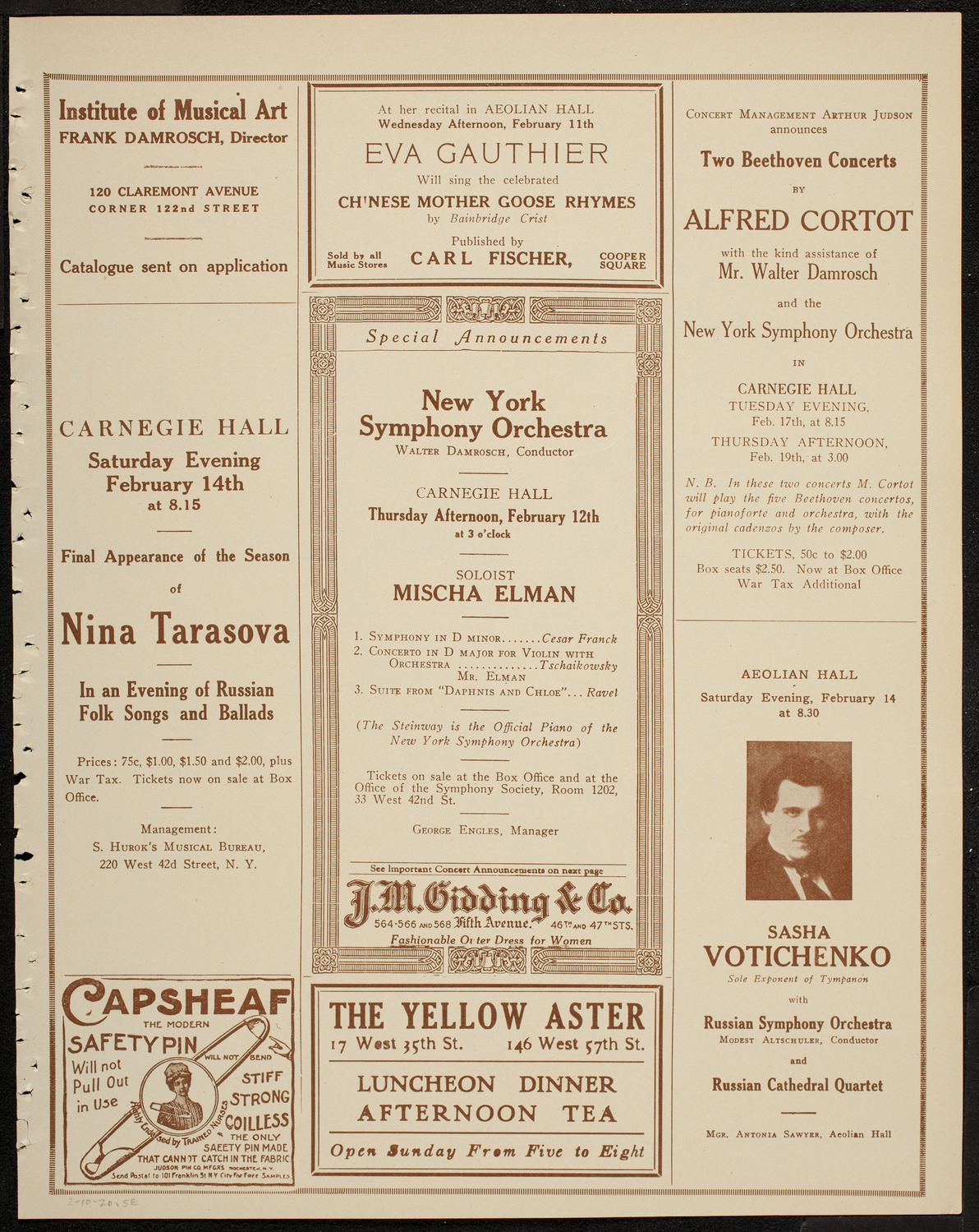 Philadelphia Orchestra, February 10, 1920, program page 9