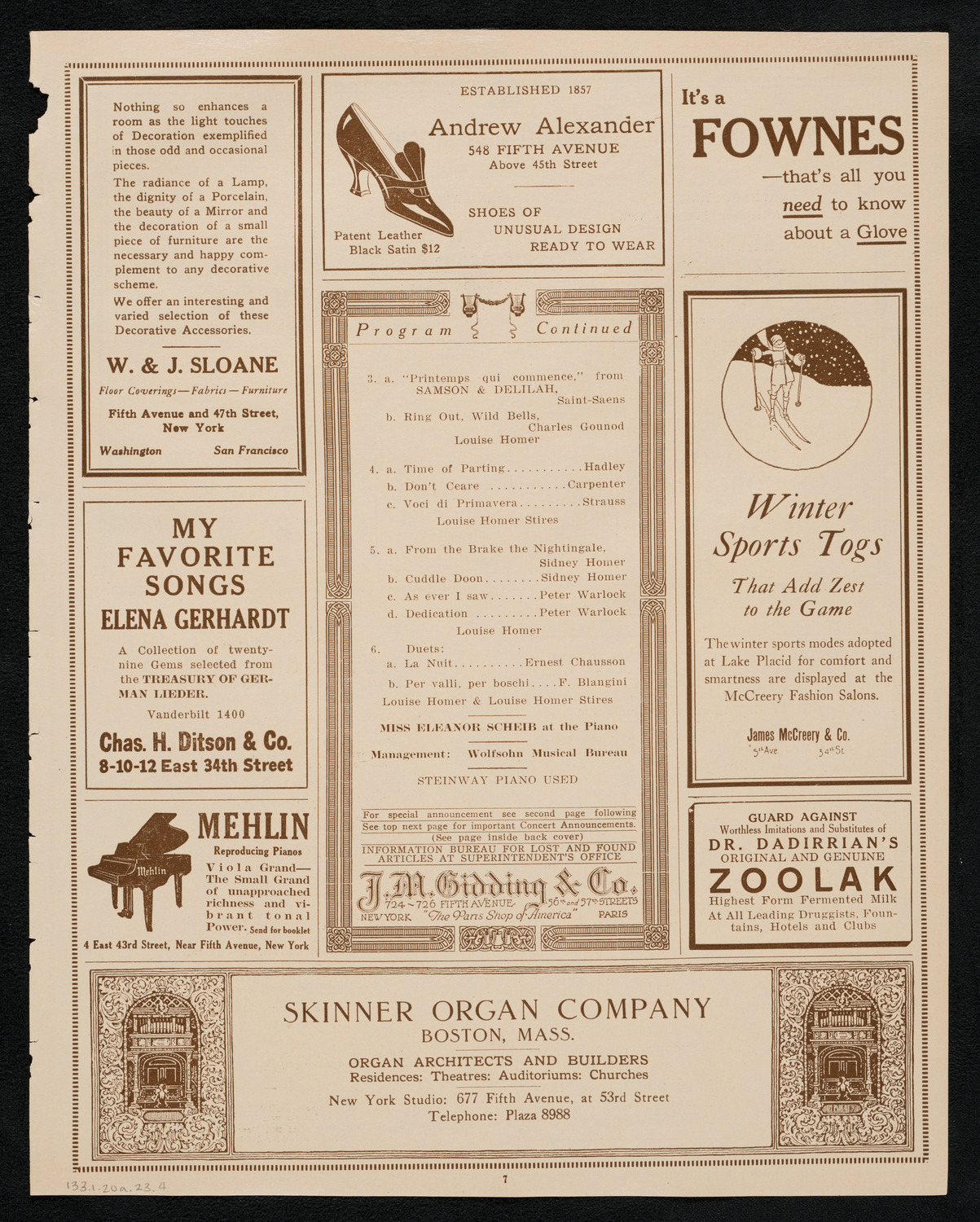 Louise Homer, Contralto, and Louise Homer Stires, Soprano, January 20, 1923, program page 7