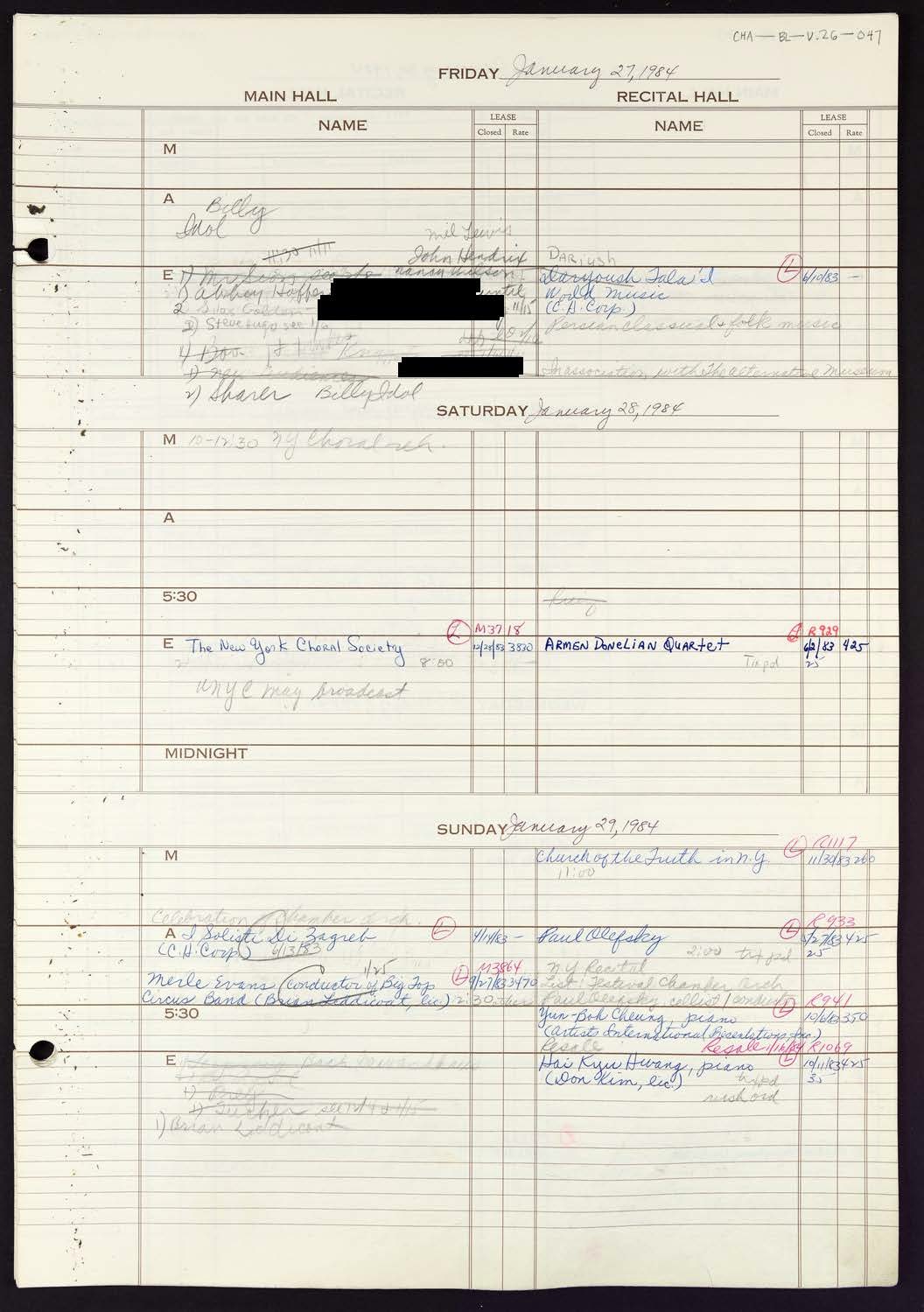 Carnegie Hall Booking Ledger, volume 29, page 47