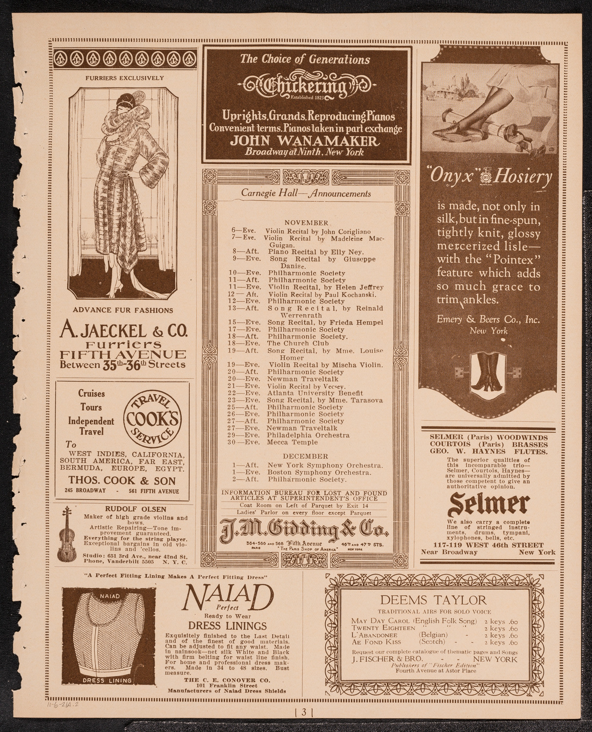 Sophie Braslau, Contralto, November 6, 1921, program page 3